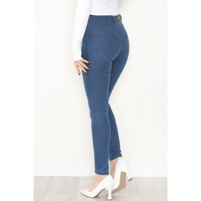 Taşlı Dar Paça Kot Pantolon İndigo - 31656.2112.