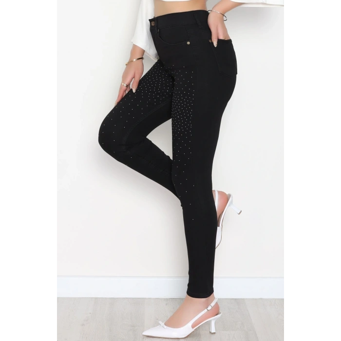 Taşlı Dar Paça Kot Pantolon Siyah1 - 31656.2112.