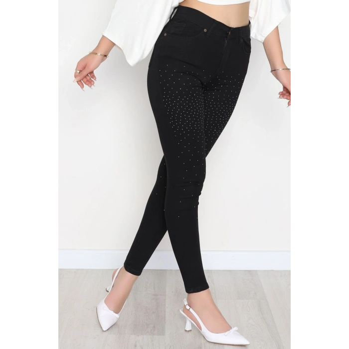 Taşlı Dar Paça Kot Pantolon Siyah1 - 31656.2112.