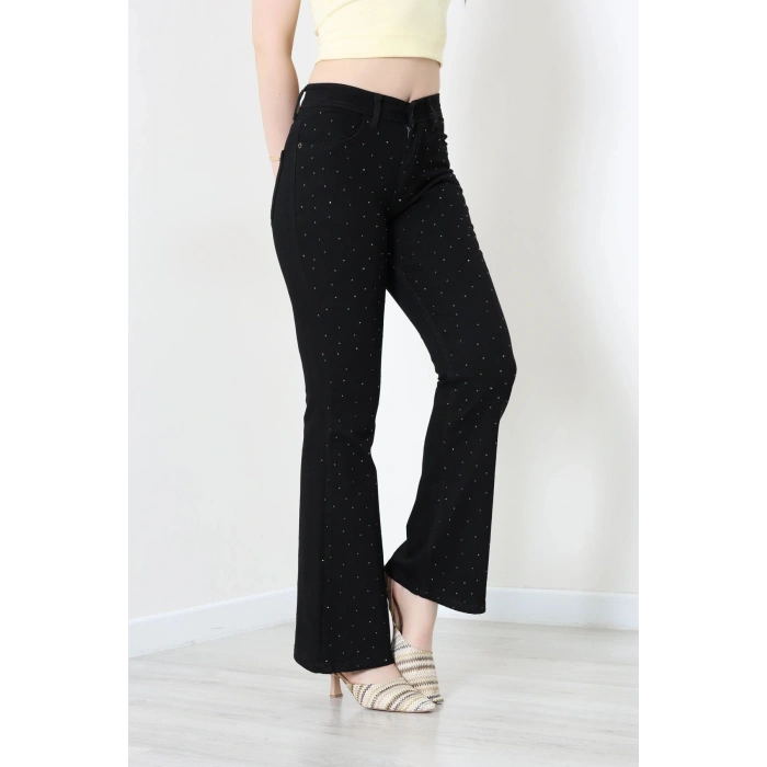 Taşlı İspanyol Paça Kot Pantolon Siyah - 32763.2088.