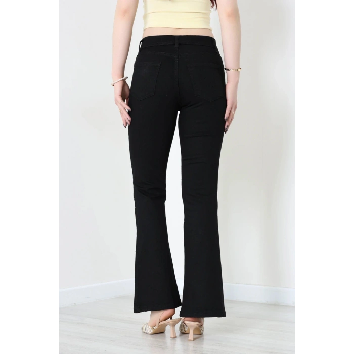 Taşlı İspanyol Paça Kot Pantolon Siyah - 32763.2088.