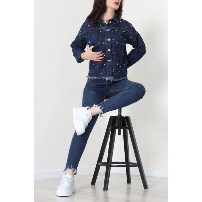 Taşlı Kot Ceket Lacivert - 001.2059.