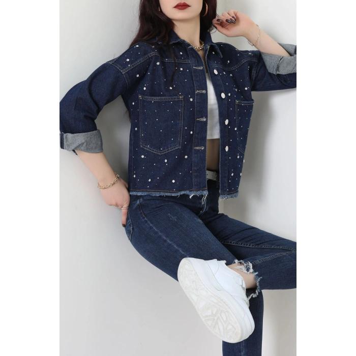 Taşlı Kot Ceket Lacivert - 001.2059.