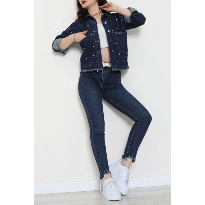Taşlı Kot Ceket Lacivert - 001.2059.