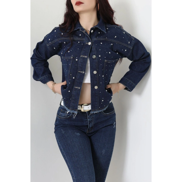 Taşlı Kot Ceket Lacivert - 001.2059.