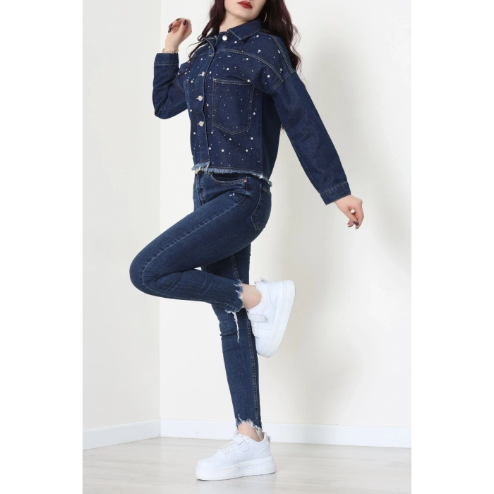 Taşlı Kot Ceket Lacivert - 001.2059.