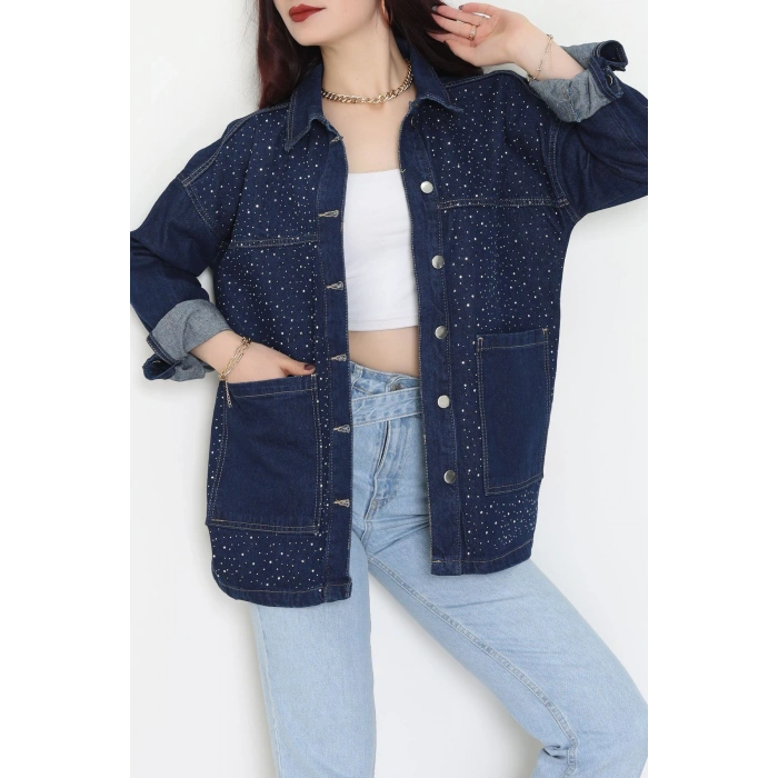Taşlı Kot Ceket Lacivert - 31871.2059.