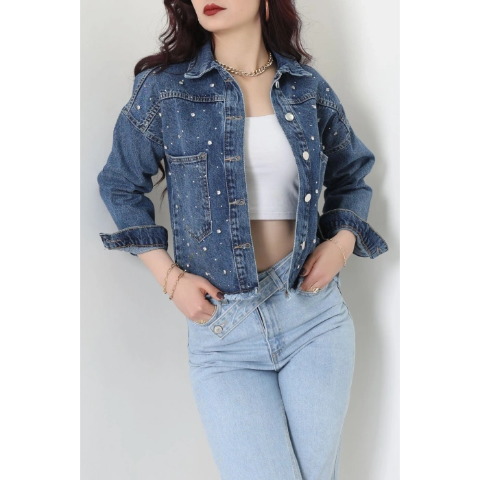 Taşlı Kot Ceket Mavi - 001.2059.