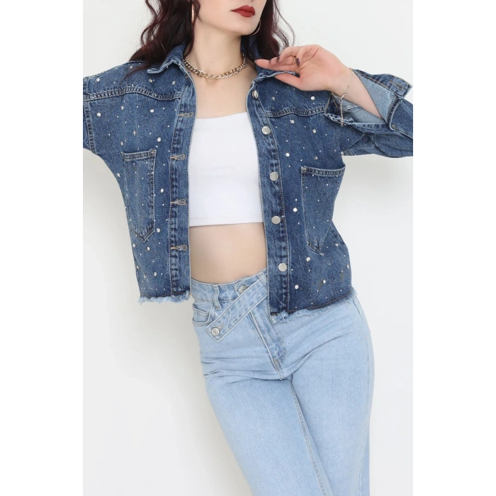 Taşlı Kot Ceket Mavi - 001.2059.