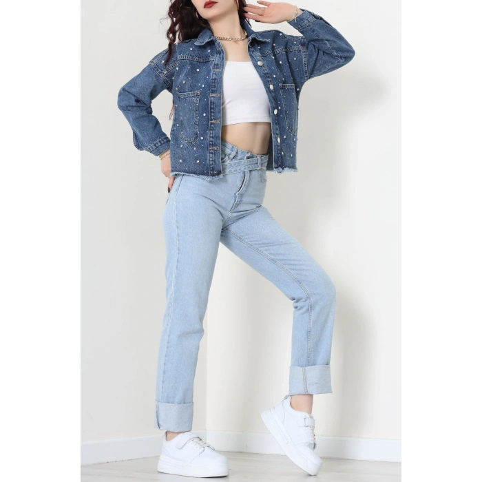 Taşlı Kot Ceket Mavi - 001.2059.