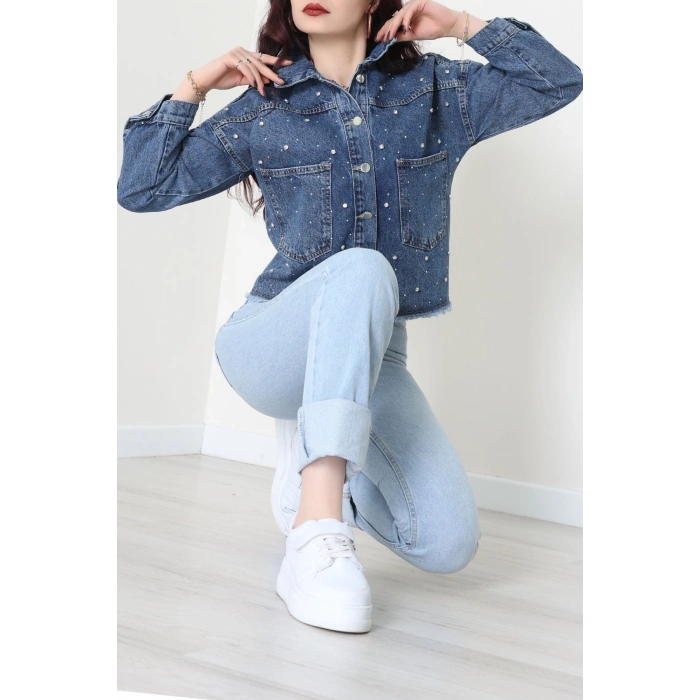 Taşlı Kot Ceket Mavi - 001.2059.