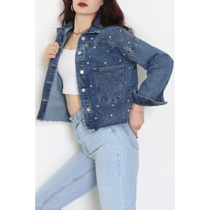 Taşlı Kot Ceket Mavi - 001.2059.