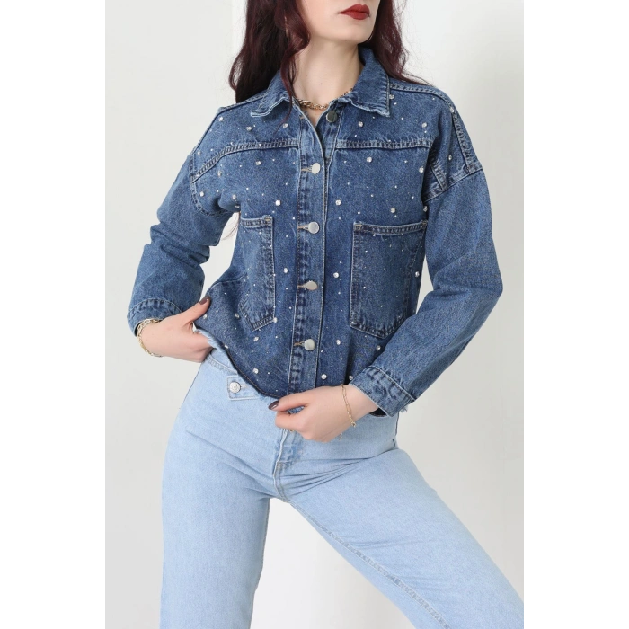 Taşlı Kot Ceket Mavi - 001.2059.