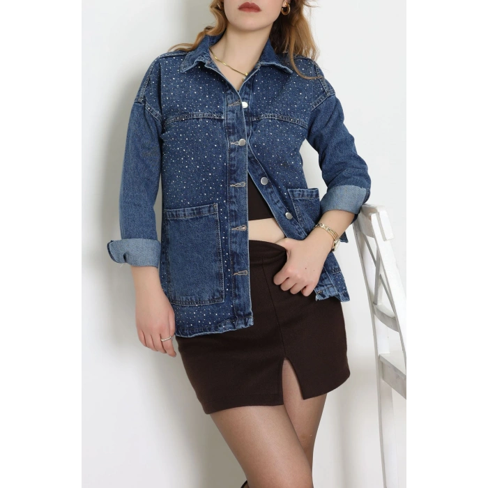 Taşlı Kot Ceket Mavi - 31871.2059.