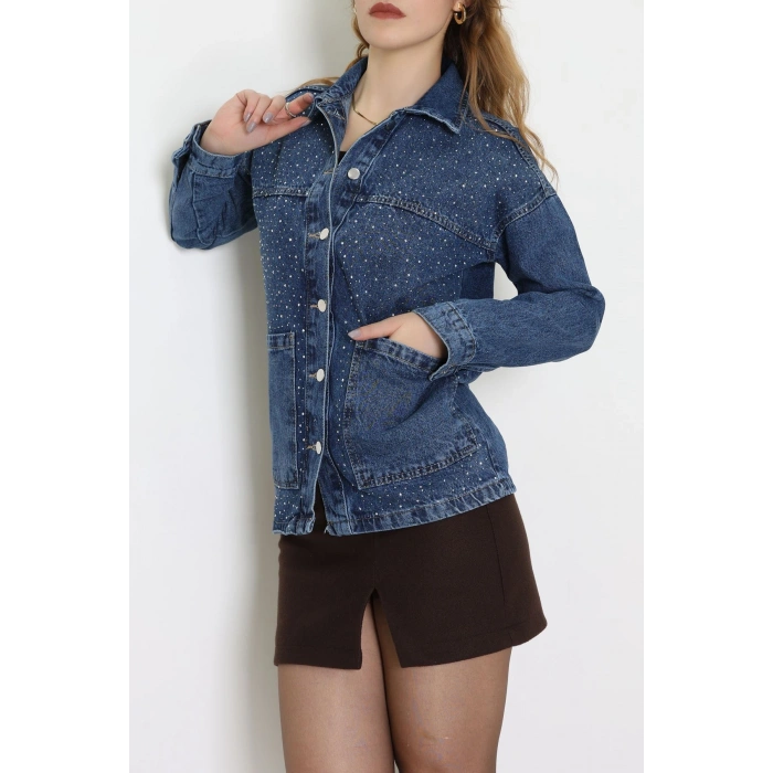Taşlı Kot Ceket Mavi - 31871.2059.
