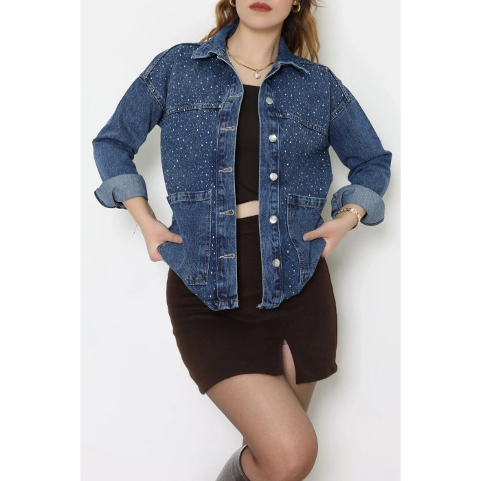 Taşlı Kot Ceket Mavi - 31871.2059.