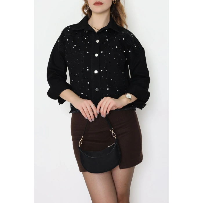 Taşlı Kot Ceket Siyah - 001.2059.