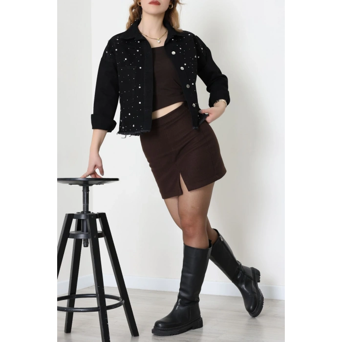 Taşlı Kot Ceket Siyah - 001.2059.