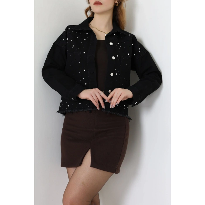 Taşlı Kot Ceket Siyah - 001.2059.