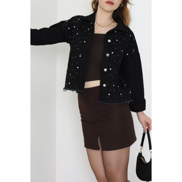 Taşlı Kot Ceket Siyah - 001.2059.