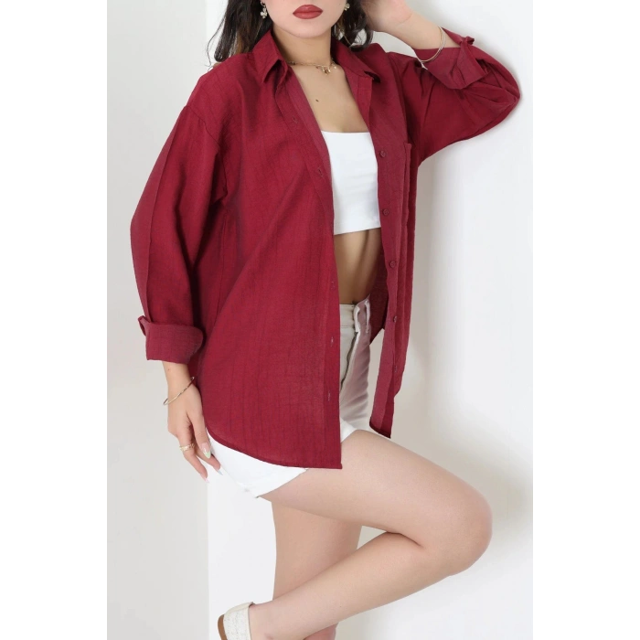 Tek Cep Salaş Gömlek Bordo - 7932.1437.