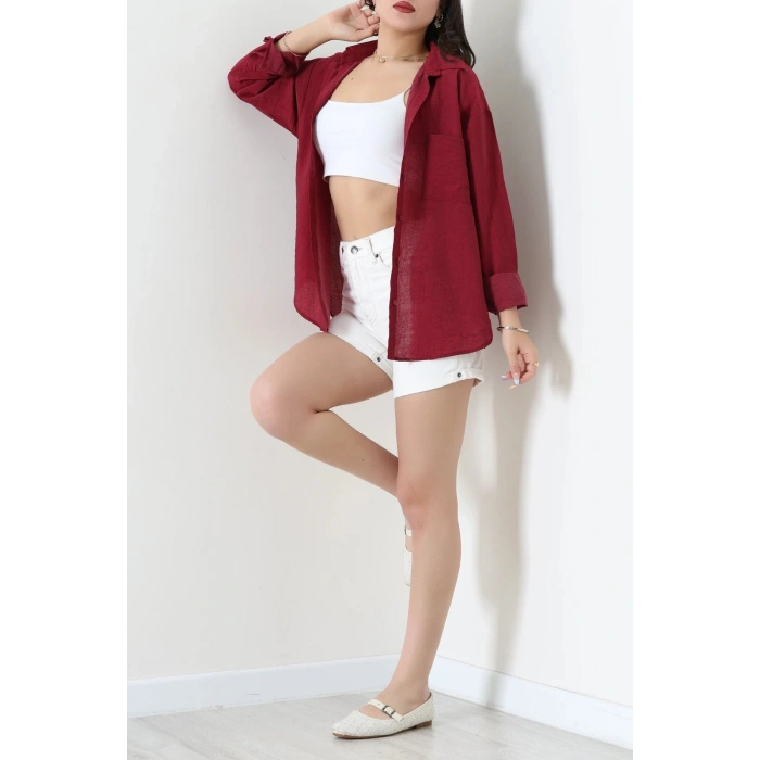 Tek Cep Salaş Gömlek Bordo - 7932.1437.