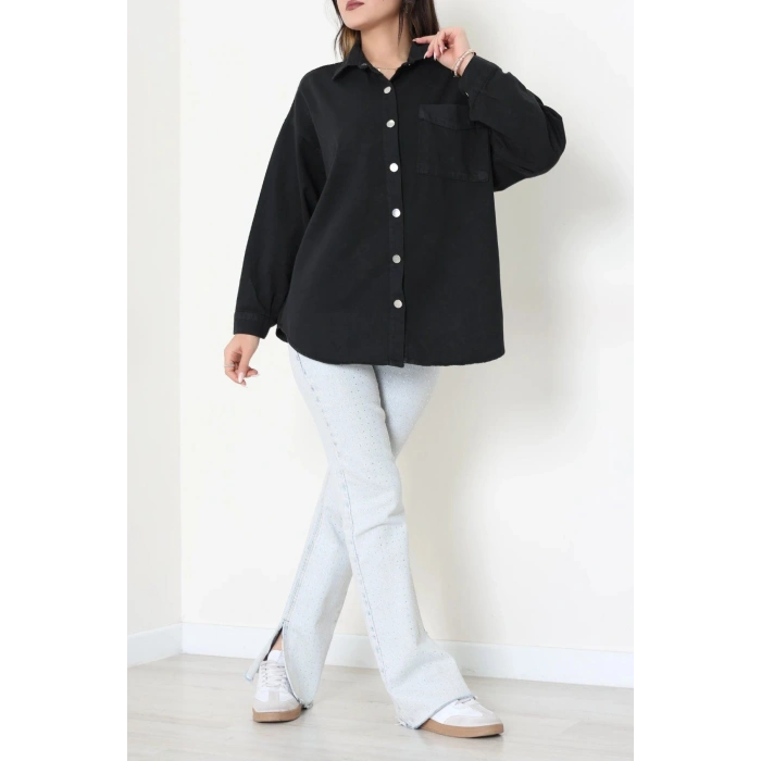Tek Cepli Gabardin Oversize Ceket Siyah - 36571.2137.