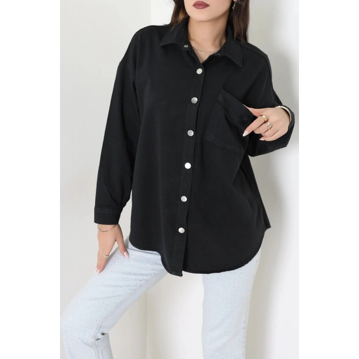 Tek Cepli Gabardin Oversize Ceket Siyah - 36571.2137.