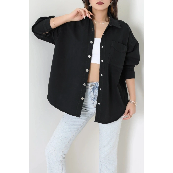 Tek Cepli Gabardin Oversize Ceket Siyah - 36571.2137.