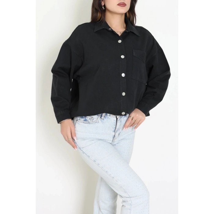 Tek Cepli Gabardin Oversize Ceket Siyah - 36571.2137.