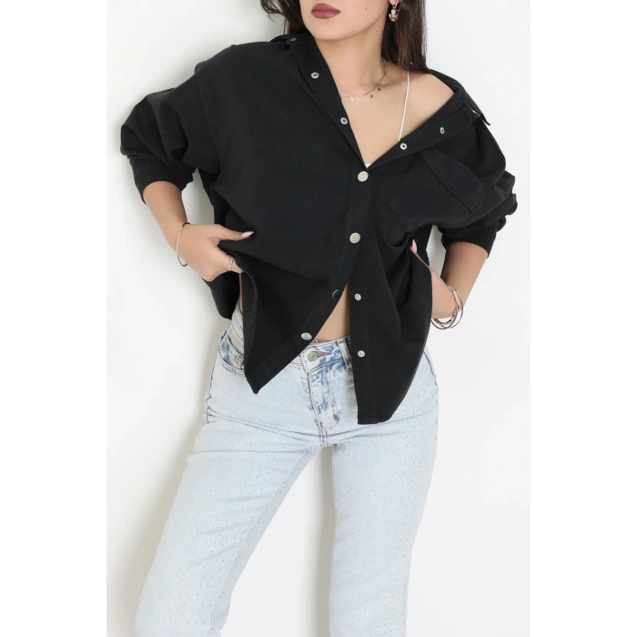 Tek Cepli Gabardin Oversize Ceket Siyah - 36571.2137.