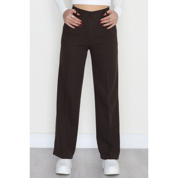 Tek Düğme Palazzo Pantolon Koyukahve - 90022.1397.