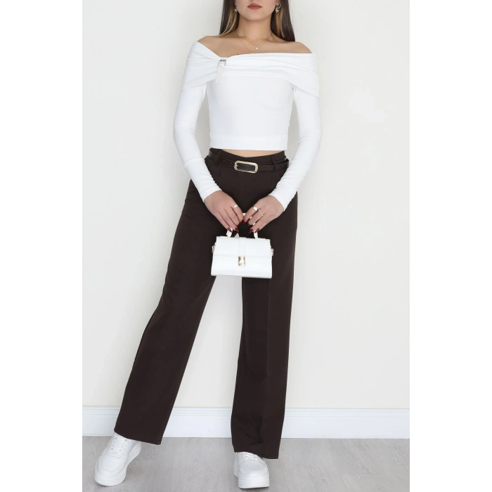 Tek Düğme Palazzo Pantolon Koyukahve - 90022.1397.