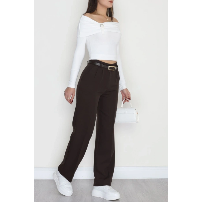 Tek Düğme Palazzo Pantolon Koyukahve - 90022.1397.