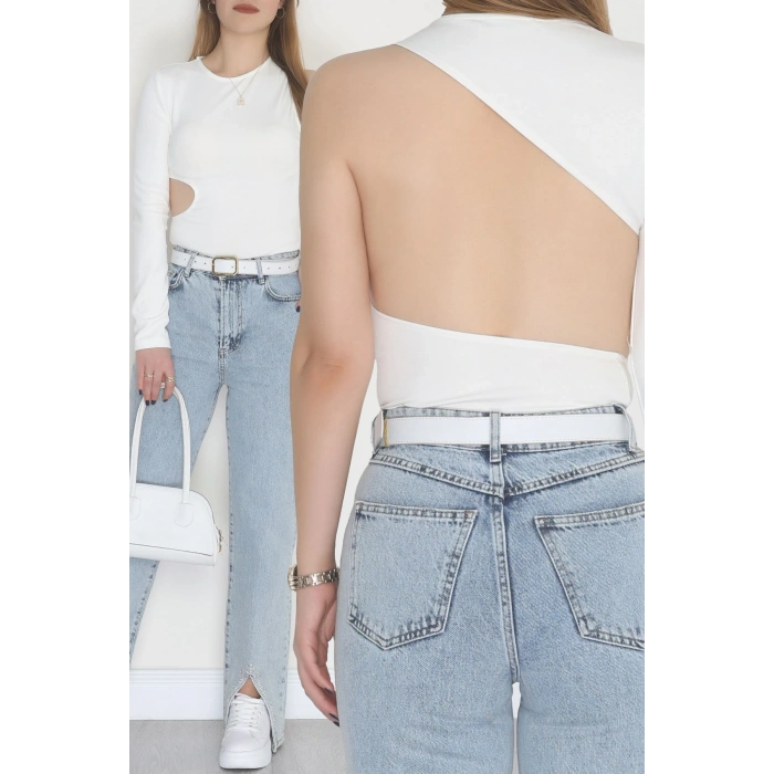 Tek Kollu Sırt Detay Bodysuıt Krem - 71518.444.