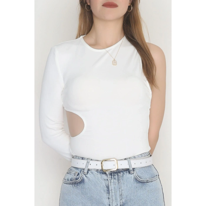 Tek Kollu Sırt Detay Bodysuıt Krem - 71518.444.