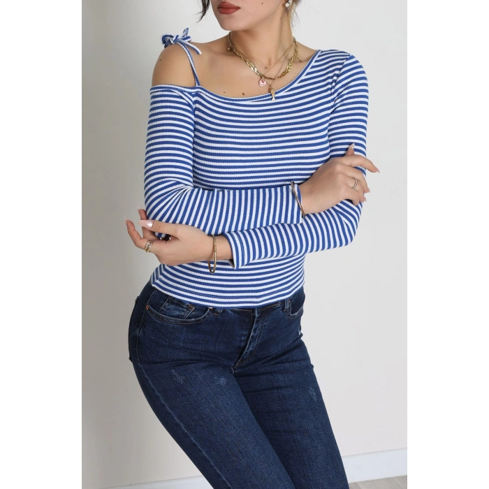 Tek Omuz Detaylı Likralı Kaşkorse Bluz Lacibeyaz - 51091.1567.