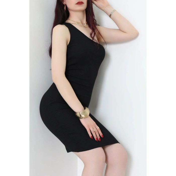 Tek Omuz Kaşkorse Elbise Siyah - 71026.1748.