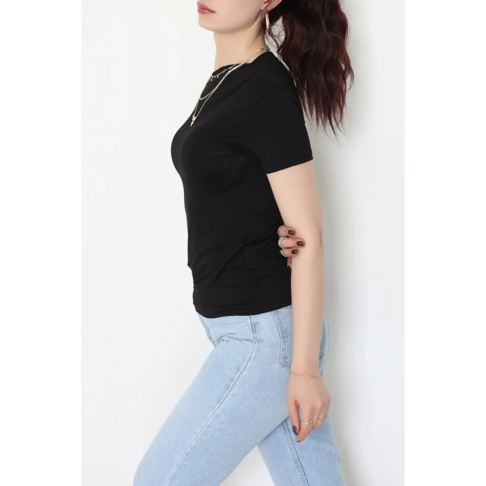 Tek Omuzu Açık Büzgülü Viskon Bluz Siyah - 61365.1256.