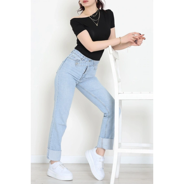 Tek Omuzu Açık Büzgülü Viskon Bluz Siyah - 61365.1256.