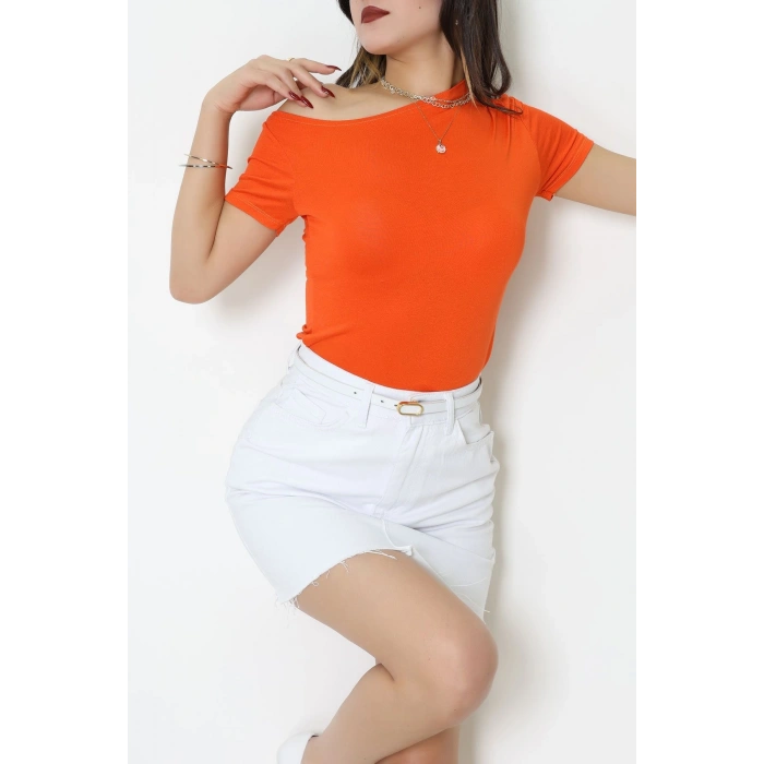 Tek Omuzu Açık Büzgülü Viskon Bluz Turuncu - 61365.1256.