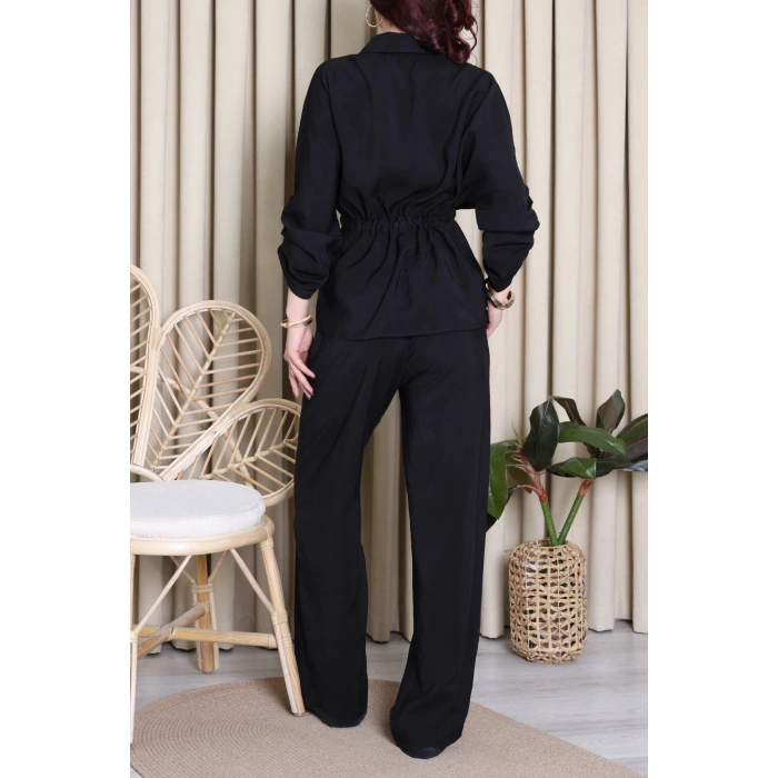 Tencel Fermuarlı Çift Cep Takım Siyah - 10011.1254.