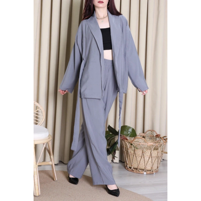 Tensel Bağlamalı Kimono Takım Gri - 7120.1254.