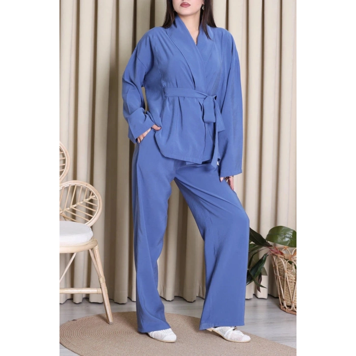 Tensel Bağlamalı Kimono Takım İndigo - 7120.1254.