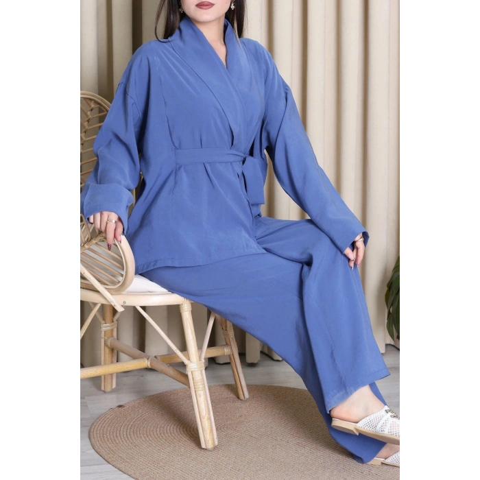 Tensel Bağlamalı Kimono Takım İndigo - 7120.1254.
