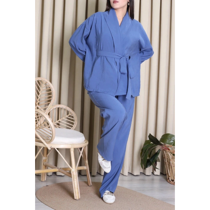 Tensel Bağlamalı Kimono Takım İndigo - 7120.1254.