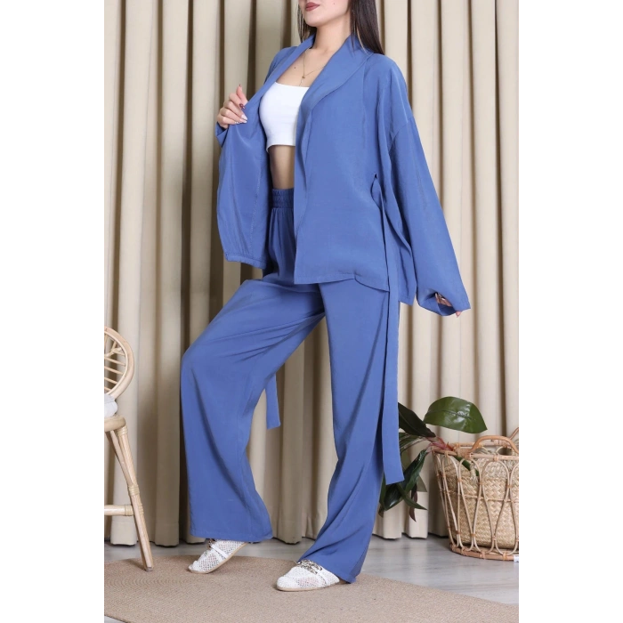 Tensel Bağlamalı Kimono Takım İndigo - 7120.1254.