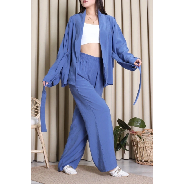 Tensel Bağlamalı Kimono Takım İndigo - 7120.1254.