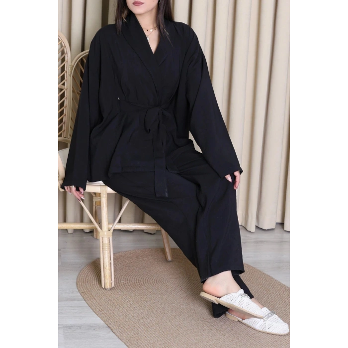 Tensel Bağlamalı Kimono Takım Siyah - 7120.1254.