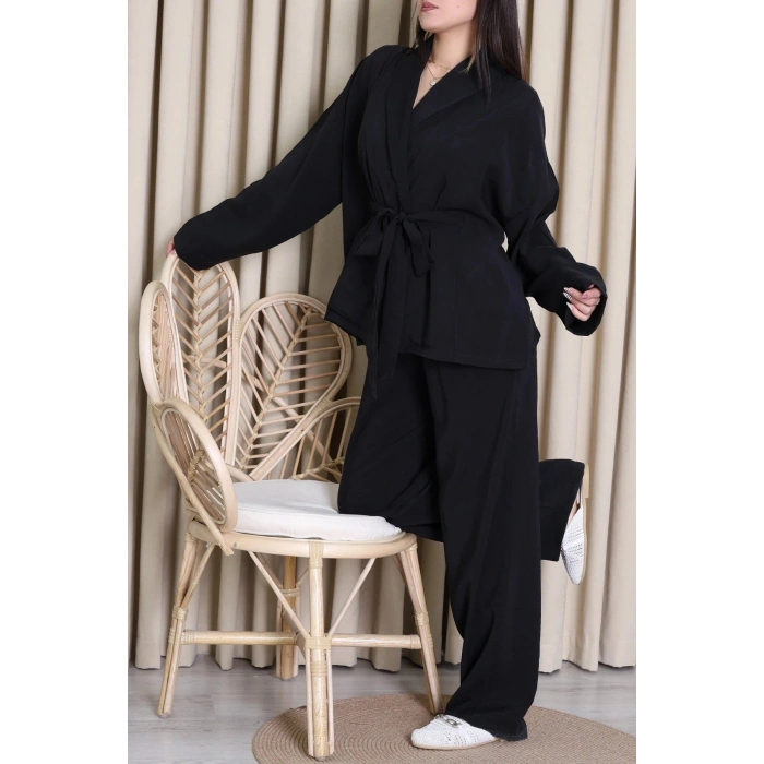 Tensel Bağlamalı Kimono Takım Siyah - 7120.1254.